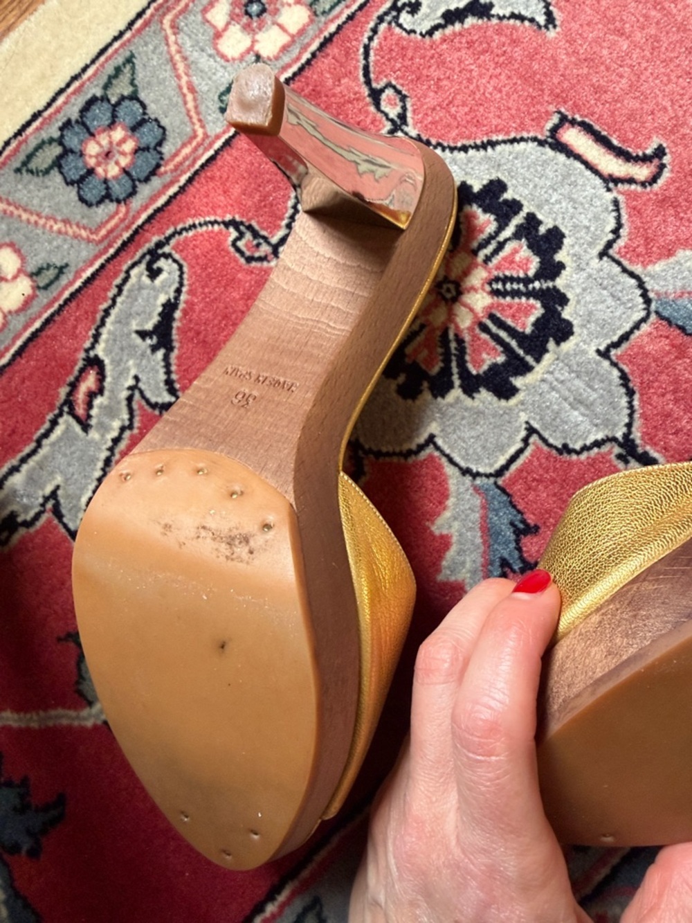 Yves Saint Laurent Vintage Gold Womens Slide Sandals with Rosette Accent size 36 - Picture 8 of 13